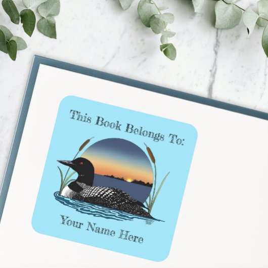 Loon Sunset Blue Bookplate Vierkante Sticker