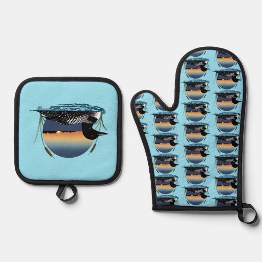 Loon Sunset Blue Ovenwant & Pannenlap Set (Voorkant)