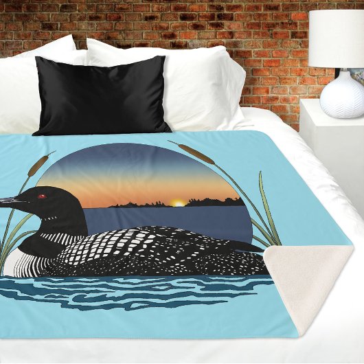 Loon Sunset Blue Sherpa Deken