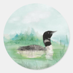 Loon, vogel, wilde natuur, Natuur, Klassieke Ronde Sticker