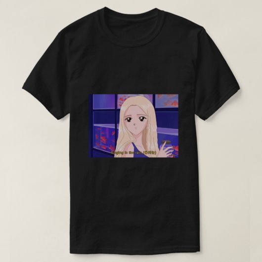 LOONA Jinziel - Zingend in de regen van 90's anime T-shirt (Design voorkant)