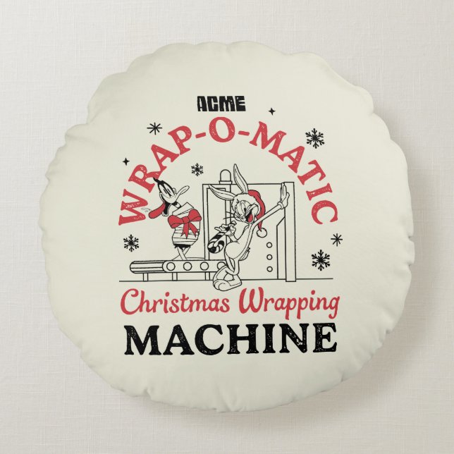 LOONEY TUNES™ | ACME Wrap-O-Matic Wrapping Machine Rond Kussen (Voorkant)