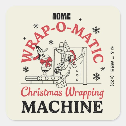 LOONEY TUNES™ | ACME Wrap-O-Matic Wrapping Machine Vierkante Sticker (Voorkant)