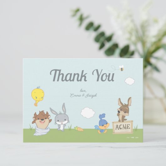 LOONEY TUNES™ Baby shower Bedankkaart (Staand voorkant)