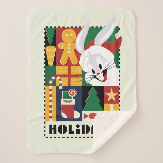 LOONEY TUNES™ BUGS BUNNY™ Feestdagen Badge Sherpa Deken (Voorkant)