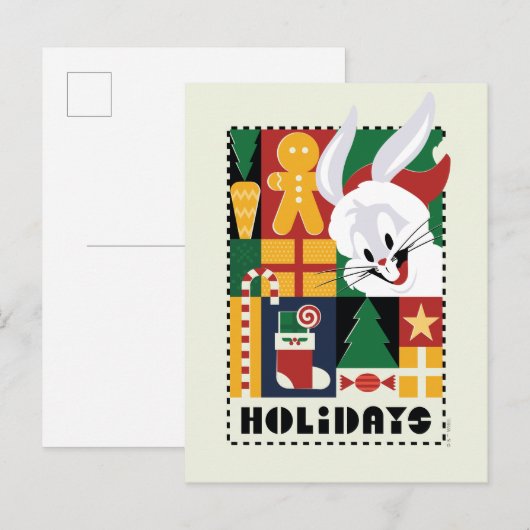 LOONEY TUNES™ BUGS BUNNY™ Vakantie Badge Feestdagenkaart (Voorkant / Achterkant)