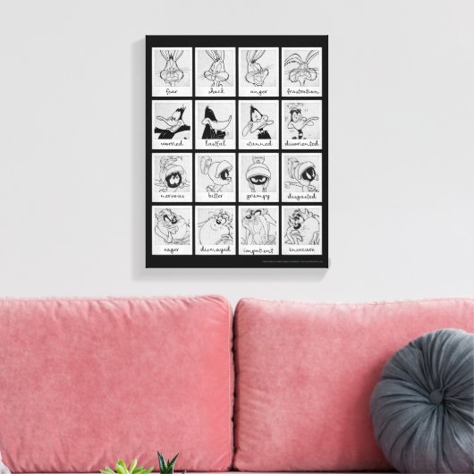 LOONEY TUNES™ Character Emotion Chart Canvas Afdruk (Insitu (Woonkamer))