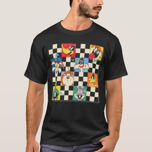 LOONEY TUNES™ Characters on Black & White Checker T-shirt (Voorkant)