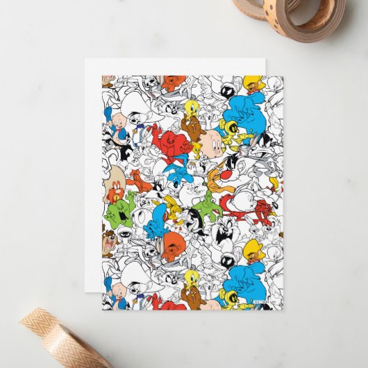 LOONEY TUNES™ Colour Pop Pattern Notitiekaartje (Voorkant / Achterkant in situ)