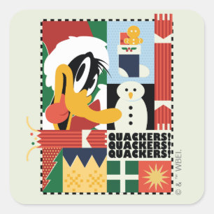 LOONEY TUNES™ DAFFY DUCK™ Holiday Quackers Vierkante Sticker