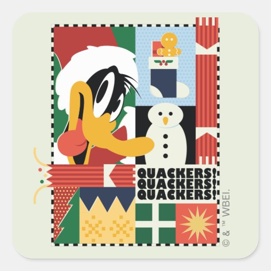 LOONEY TUNES™ DAFFY DUCK™ Holiday Quackers Vierkante Sticker (Voorkant)