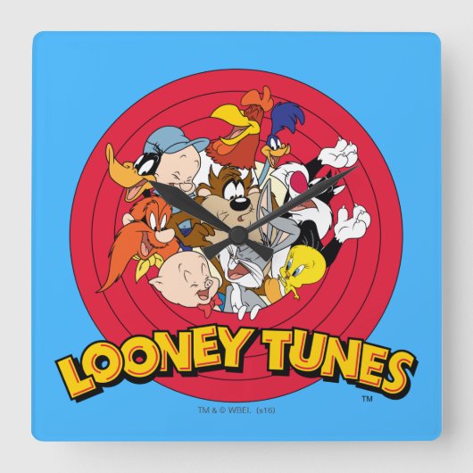 LOONEY TUNES™ Karakterlogo Vierkante Klok (Voorkant)