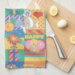 LOONEY TUNES™ Prettig vakantie kerstpatroon Theedoek