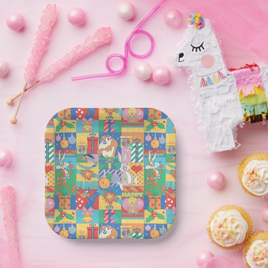 LOONEY TUNES™ | Prettige feestdagen kerstpatroon Papieren Bordje (Feest)