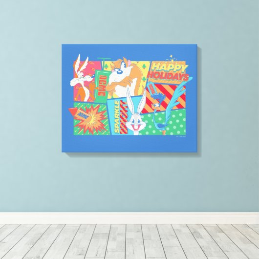 LOONEY TUNES™ | Prettige feestdagen Patroon Canvas Afdruk (Insitu (Houten vloer))