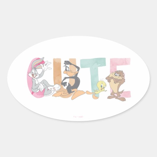LOONEY TUNES™ Schattigee Waterverf Wordmark Ovale Sticker (Voorkant)