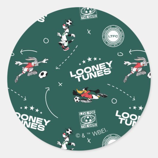 LOONEY TUNES™ Soccer Playbook Pattern Ronde Sticker (Voorkant)