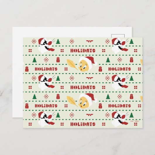 LOONEY TUNES™ SYLVESTER™ & TWEETY™ Kerstpatroon Feestdagenkaart (Voorkant / Achterkant)
