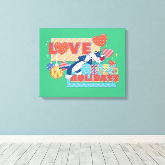 LOONEY TUNES™ | SYLVESTER™ & TWEETY™Love Feestdage Canvas Afdruk (Insitu (Houten vloer))