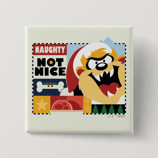 LOONEY TUNES™ TAZ™ Naughty Not Nice Vierkante Button 5,1 Cm (Voorkant)