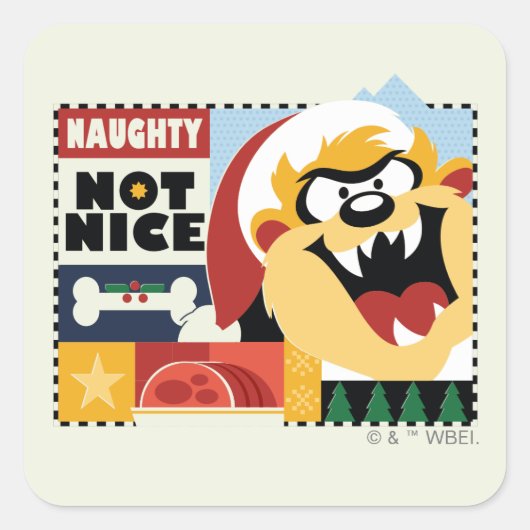 LOONEY TUNES™ TAZ™ Naughty Not Nice Vierkante Sticker (Voorkant)