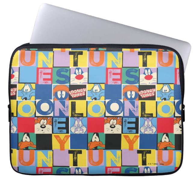 LOONEY TUNES™-tekencheckerblokken Laptop Sleeve (Voorkant)
