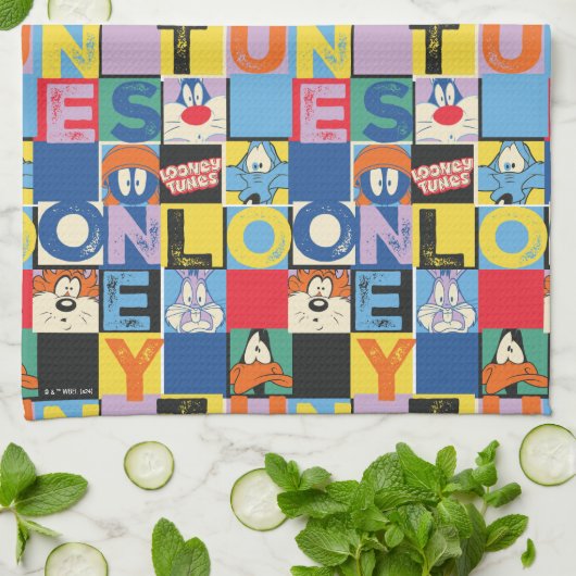 LOONEY TUNES™-tekencheckerblokken Theedoek (Gevouwen)