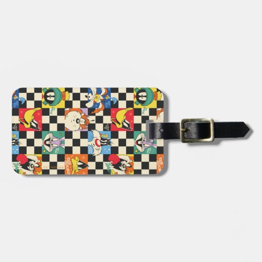 LOONEY TUNES™-tekens op zwart-witchecker Bagagelabel (Voorkant horizontaal)
