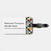 LOONEY TUNES™-tekens op zwart-witchecker Bagagelabel (Achterkant horizontaal)