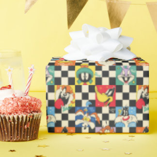 LOONEY TUNES™-tekens op zwart-witchecker Cadeaupapier