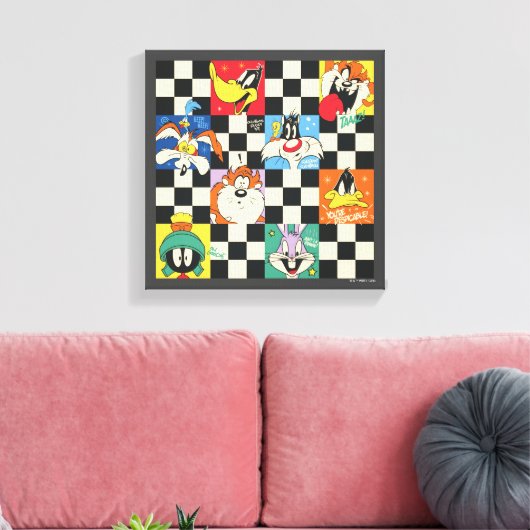 LOONEY TUNES™-tekens op zwart-witchecker Canvas Afdruk (Insitu (Woonkamer))
