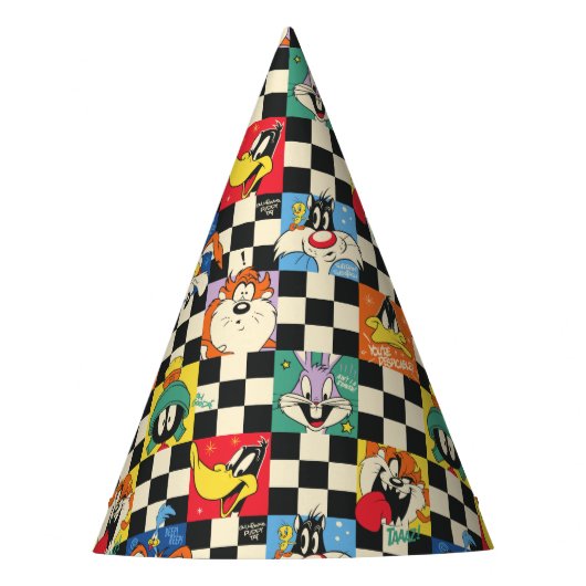 LOONEY TUNES™-tekens op zwart-witchecker Feesthoedjes (Voorkant)