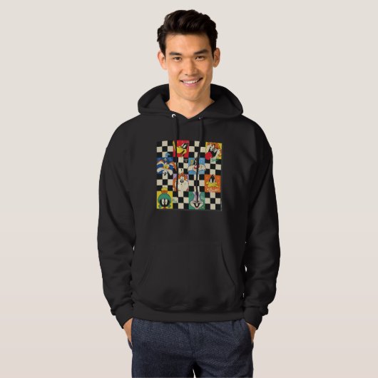 LOONEY TUNES™-tekens op zwart-witchecker Hoodie (Voorkant volledig)
