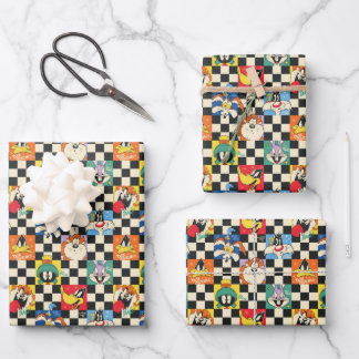LOONEY TUNES™-tekens op zwart-witchecker Inpakpapier Vel