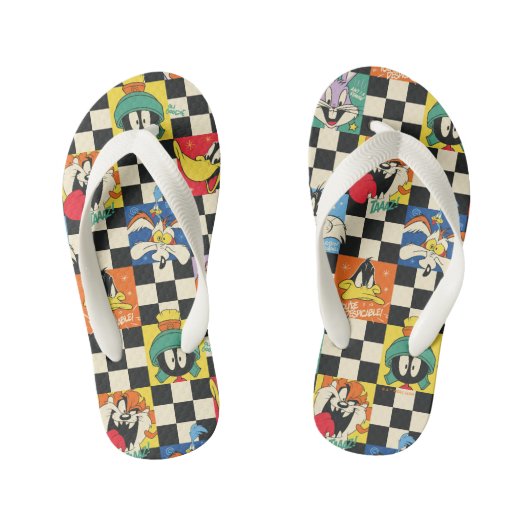 LOONEY TUNES™-tekens op zwart-witchecker Kinder Teenslippers (Voetbed)