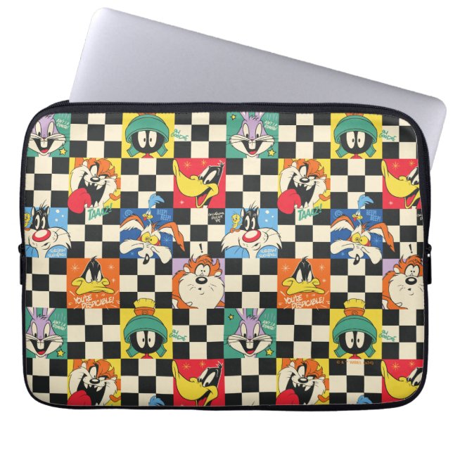 LOONEY TUNES™-tekens op zwart-witchecker Laptop Sleeve (Voorkant)