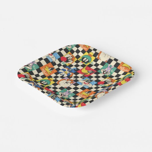 LOONEY TUNES™-tekens op zwart-witchecker Papieren Bordje (Gebogen)