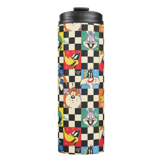 LOONEY TUNES™-tekens op zwart-witchecker Thermosbeker (Voorkant)