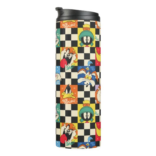 LOONEY TUNES™-tekens op zwart-witchecker Thermosbeker (Geroteerd rechts)