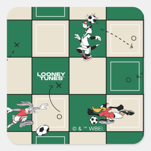 LOONEY TUNES™ Voetbal Rasterpatroon Vierkante Sticker (Voorkant)