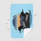 Loons Paar Zonsondergang Blauw Golfhanddoek (Insitu)
