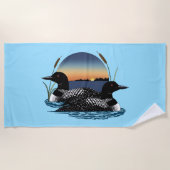 Loons Paar zonsondergang Blauw Strandlaken (Voorkant)