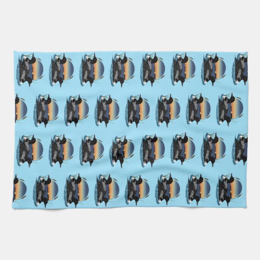 Loons Paar Zonsondergang Blauw Theedoek (Horizontaal)