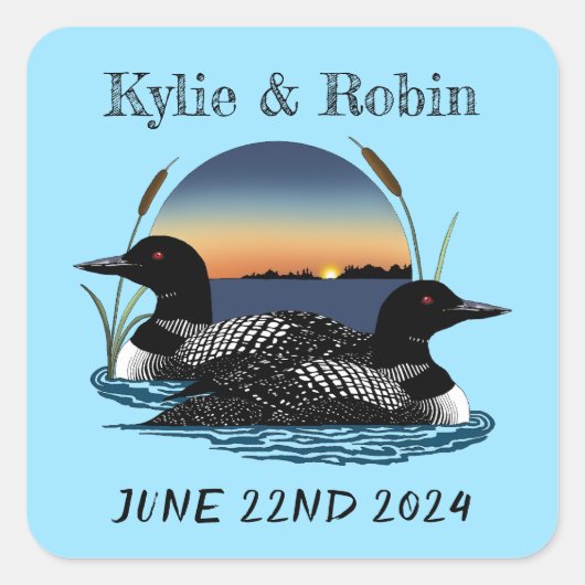 Loons Sunset Blue Vierkante Sticker (Voorkant)