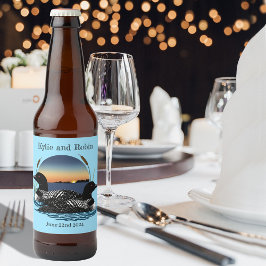 Loons Zonsondergang Blauw Bruiloft Bier Etiket