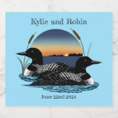 Loons Zonsondergang Blauw Bruiloft Bier Etiket (Enkel label)