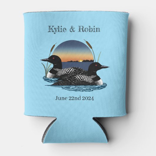 Loons Zonsondergang Blauw Bruiloft Blikjeskoeler (Voorkant)