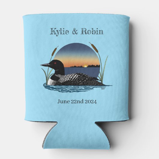 Loons Zonsondergang Blauw Bruiloft Blikjeskoeler (Achterkant)