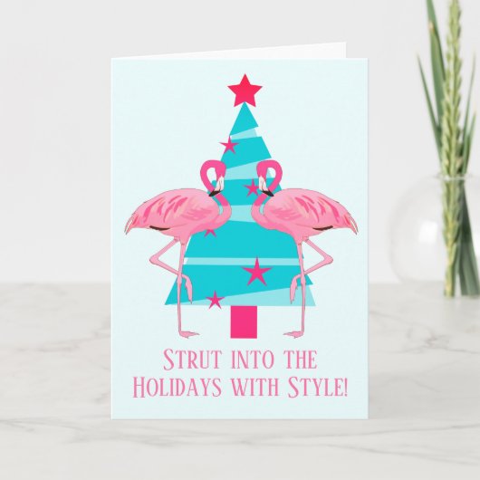 Loop de feestdagen binnen met stijlvolle flamingo' kaart (Voorkant)