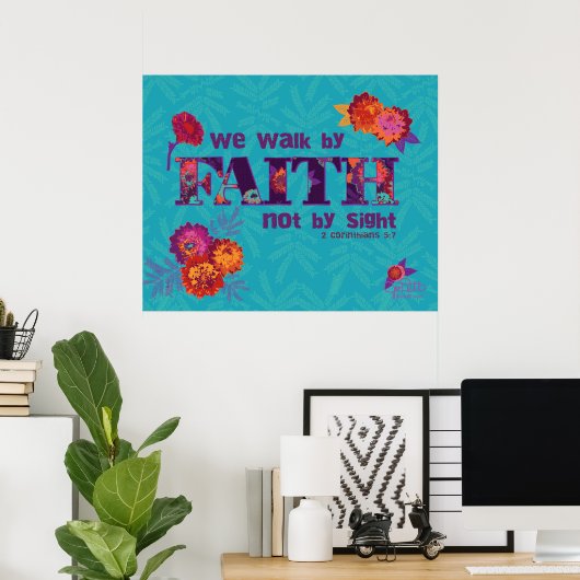 Loop door Faith boho chic floral Scriptkunst Poster (Thuiskantoor)